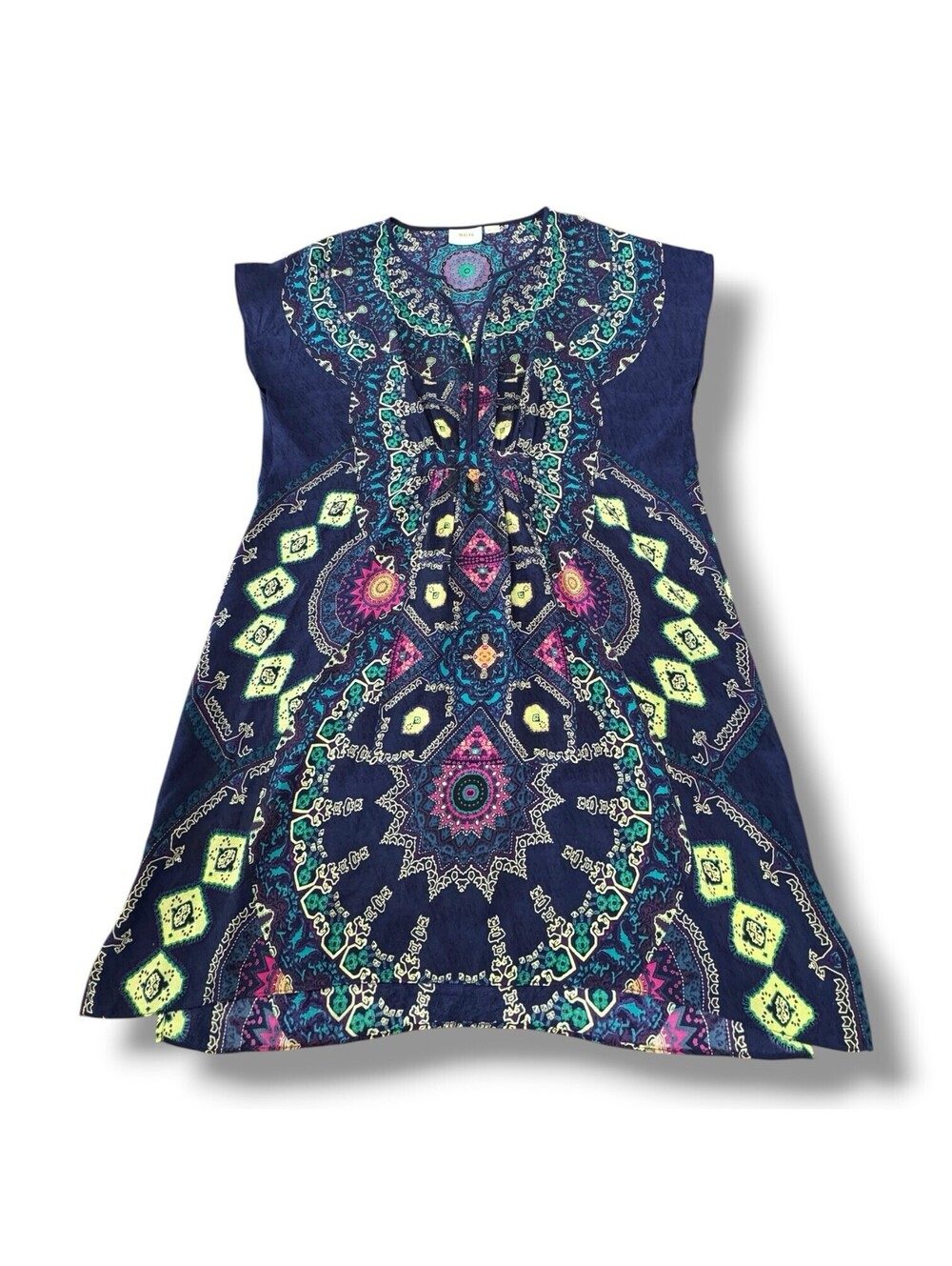 Maeve Anthropologie Flowy Sheer Blue Geometric Knee Length 100% Silk Women’s S